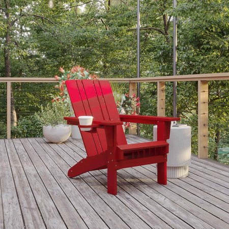 FLASH FURNITURE Red Adirondack Patio Chair with Cupholder LE-HMP-1045-10-RD-GG